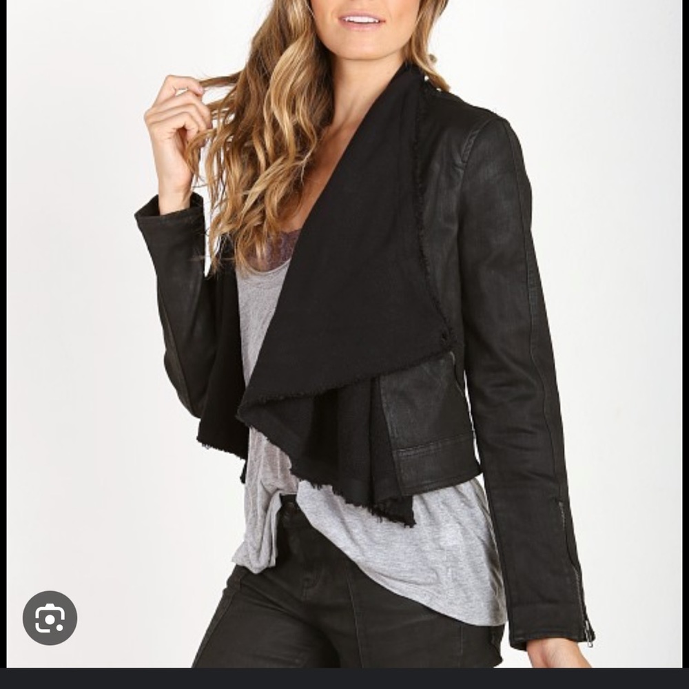 FREE PEOPLE Drape Front Coated Faux Leather Jacket Black Sz 10